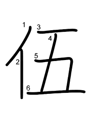 Thứ tự nét chữ 伍