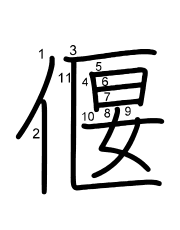Thứ tự nét chữ 偃