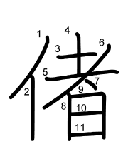 Thứ tự nét chữ 偖
