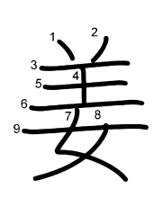 Thứ tự nét chữ 姜