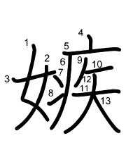 Thứ tự nét chữ 嫉