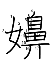 Thứ tự nét chữ 嬶