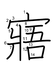 Thứ tự nét chữ 寤