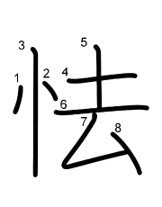 Thứ tự nét chữ 怯