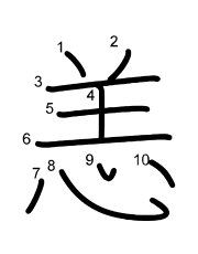 Thứ tự nét chữ 恙