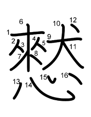 Thứ tự nét chữ 憖
