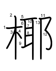 Thứ tự nét chữ 椰