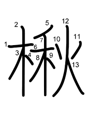 Thứ tự nét chữ 楸