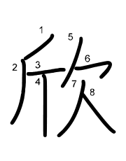 Thứ tự nét chữ 欣