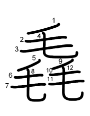 Thứ tự nét chữ 毳