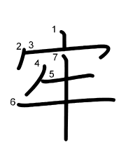 Thứ tự nét chữ 牢