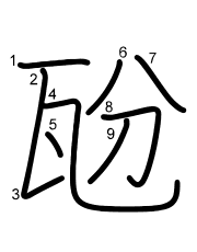 Thứ tự nét chữ 瓰