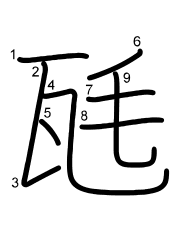 Thứ tự nét chữ 瓱
