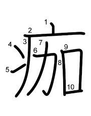 Thứ tự nét chữ 痂