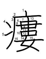 Thứ tự nét chữ 瘻