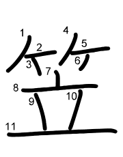 Thứ tự nét chữ 笠