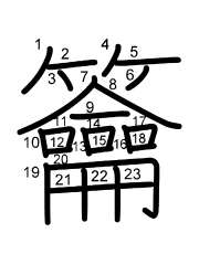 Thứ tự nét chữ 籥