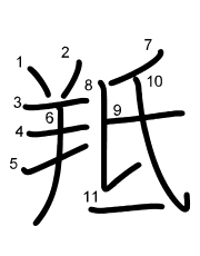 Thứ tự nét chữ 羝