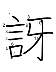 Thứ tự nét chữ 訝