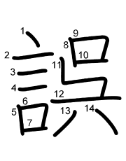 Thứ tự nét chữ 誤