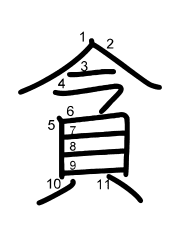 Thứ tự nét chữ 貪