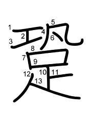 Thứ tự nét chữ 跫