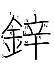 Thứ tự nét chữ 鋅