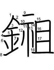 Thứ tự nét chữ 鎺